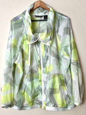 DKNY Jeans Neon Lime Green White Gray Camouflage Women's Windbreaker Size Large
